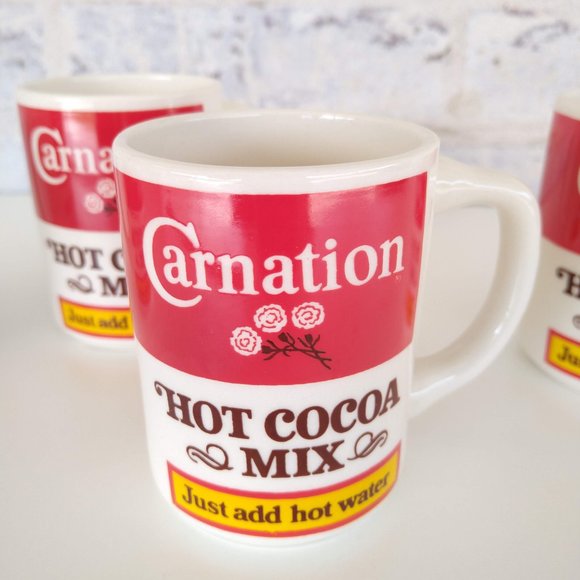 Vintage Carnation Hot Cocoa Mix Ceramic Mugs Set of 4- Hot Chocolate Cups Nestle - Picture 3 of 12